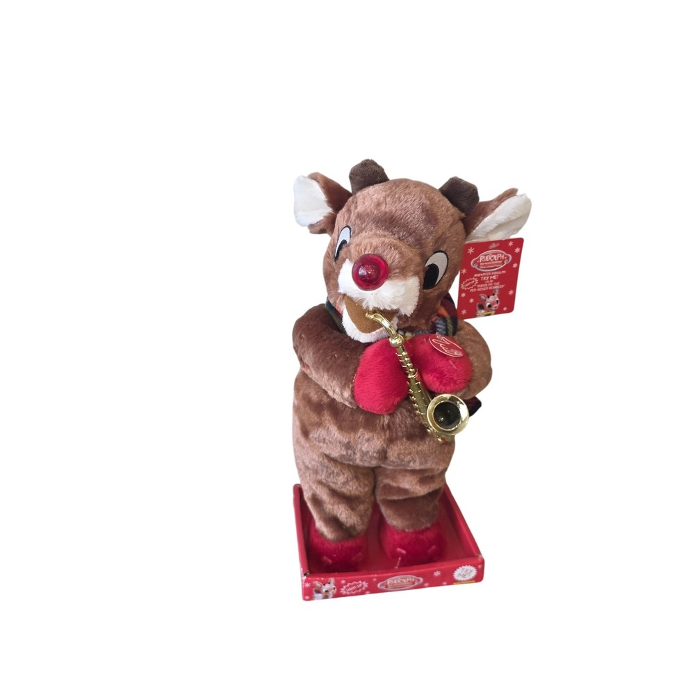 Dan Dee Rudolph Red Nosed Reindeer Animated Plush Stuffed Saxophone Light Up Toy